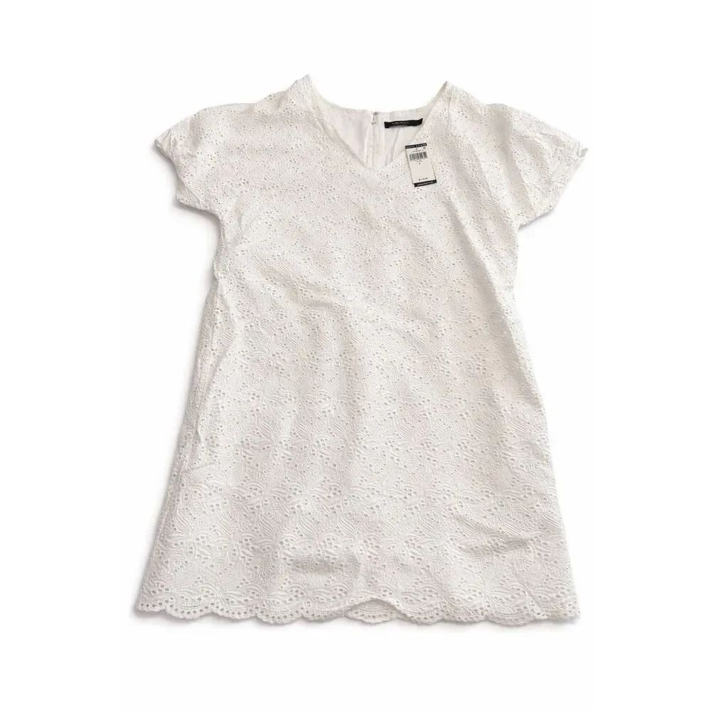 Lauren Ralph Lauren Eyelet Dress Women’s White Cotton V-Neck Puff Sleeve Size 6